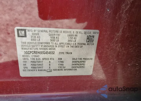 2014 Chevrolet Silverado C1500 Lt z USA, uszkodzony, nr VIN 3GCPCREH6EG454832